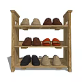 Wooden Shoe Cabinet Three Tiered Shelf Storage With Various Colored Shoes Practical Home Organizer Furniture