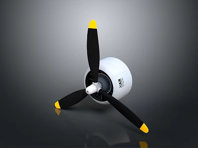 Black Propeller With Yellow Tips And White Cylindrical Motor Assembly 3d model