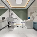 Modern Dental Clinic Interior With Dental Chair Workstations Computers And Sofa Wall Text Decor