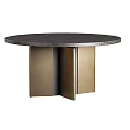 Modern Round Dining Table With Black Marble Top And Brass Metal Frame Base 3d model