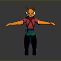 Game Movie Fox Character With Orange Face Brown Ears Red Shirt Green Pants Black Boots
