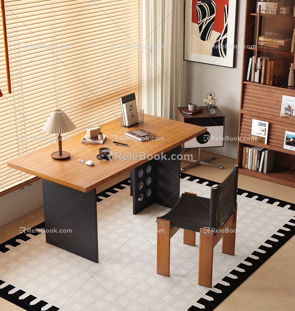 Modern Middle Style Desk and Chair Finished Desk 3d model