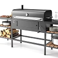 Outdoor Grill Stove Setup With Grilled Skewers Wine Bottle Sink And Firewood