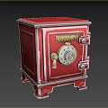 Vintage Red Savings Bank With Metal Lock Round Dial And Decorative Design