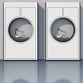 White Swing Doors With Circular Windows And Bird Ornaments In Modern Style