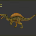 Spinosaurus Dinosaur Model With Orange Sail Green Body And Yellow Skin On Grey Background