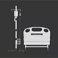 Hospital Bed With White Frame Blue Mattress Side Monitor And Wheels
