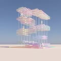 Modern Garden Landscape Design With Layered Suspended Platforms And Translucent Structures 3d model