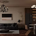 Modern Living Dining Room Interior Design With Black Sofa Dining Table And Kitchen Cabinets
