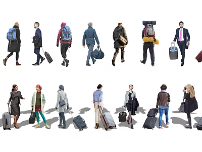 Group of People Walking With Backpacks Suitcases Handbags And Briefcases 3d model