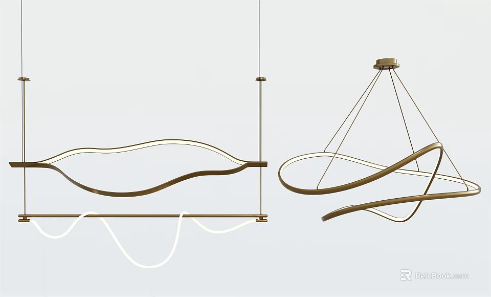 Modern Pendant Lights With Curved Metallic Lines And Sleek Hanging Design 3d model 