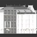 Classical Multi Story Residential Building With Black Roof Balconies And Arched Windows