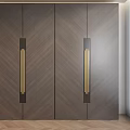 Modern Dark Wooden Wine Cabinet With Four Door Vertical Stripe Design And Golden Handles