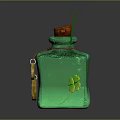 Green Glass Bottle With Cork Stopper Grass Stems And Gold Clover Pendants