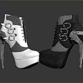 Fashionable White and Black High Heels with Metal Rings and Mechanical Heels Unique Design