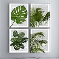 Botanical Plant Paintings With Monstera And Palm Leaves On Newspaper Background