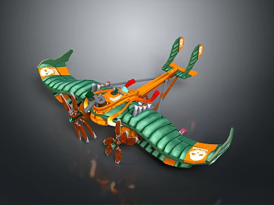 Futuristic Green And Orange Spacecraft With Aerospace Wing Structure And Thrusters 3D Design 3d model