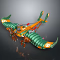 Futuristic Green And Orange Spacecraft With Aerospace Wing Structure And Thrusters 3D Design