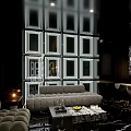 Elegant KTV Lounge Interior With Black Decorative Wall Marble Countertops And Wine Bottles