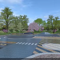 Vibrant Garden Landscape With Flowering Trees Colorful Paving And Open Space