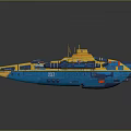 Futuristic Blue And Yellow Ship With Modern Deck Structure And Equipment