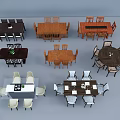 Various Style Wooden Dining Table Set With Rectangular Round Square Tables And Chairs 3d model