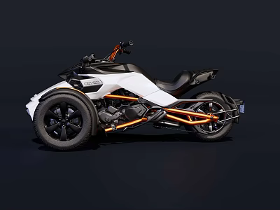 White And Orange Three Wheeled Motorcycle With Modern Design Sleek Body And Black Seat 3d model