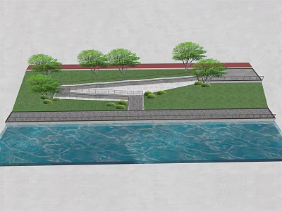 Roadway Facilities With Green Area Trees And Waterfront Path Design 3d model