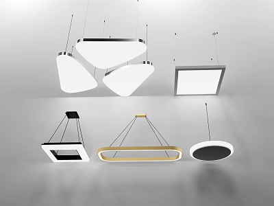 Modern Stylish Pendant Lights With Various Shapes Metal Frames And White Shades 3d model