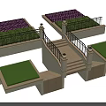 Stone Staircase With Black Railings Surrounded By Green Lawn And Purple Flower Beds
