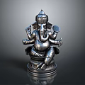 Silver Ganesha Statue In Sitting Posture With Detailed Design And Ornate Base