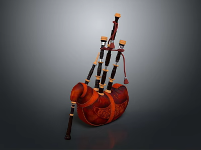 Classic Vintage Handcrafted Leather Bagpipe With Decorative Design And Wooden Pipes 3d model