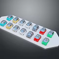 Colorful toy cars in various colors arranged on white display stand