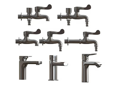 Various Styles of Modern Metal Faucets with Single and Two Handle Designs 3d model