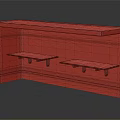 Rustic Red Bar Counter with Wooden Top and Two Wooden Shelves in Modern Interior Setting