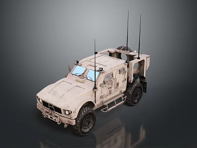 Armored Military Vehicle in Desert Sand Color With Multiple Antennas Heavy Duty Wheels and Roof Mounted Gear 3d model