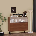 Wooden Chest of Drawers With Glass Front Cabinets Drawers And Decorative Top Items