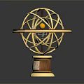 Decorative Golden Armillary Sphere Featuring Circular Rings And Colored Accents On Base