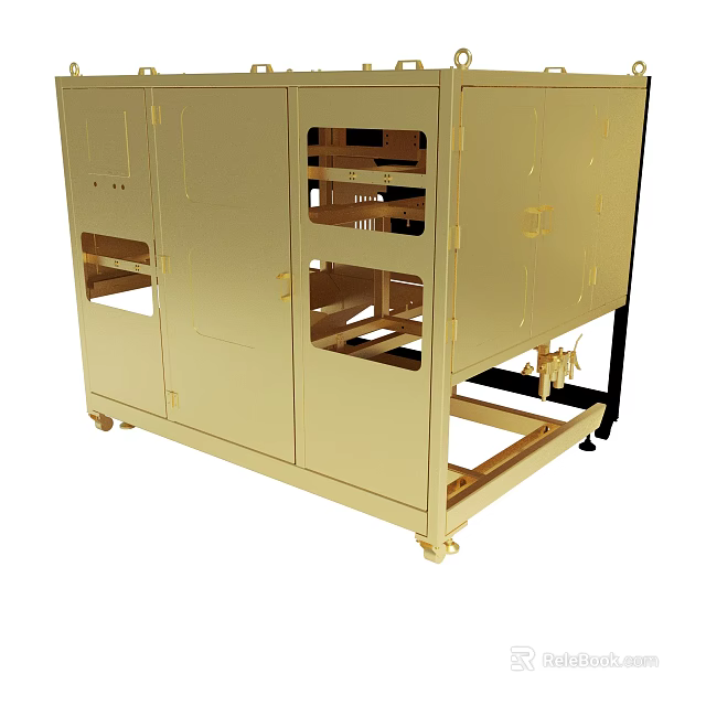 Durable Golden Metal Cabinet Structure With Multiple Openings And Mobile Wheels 3d model 