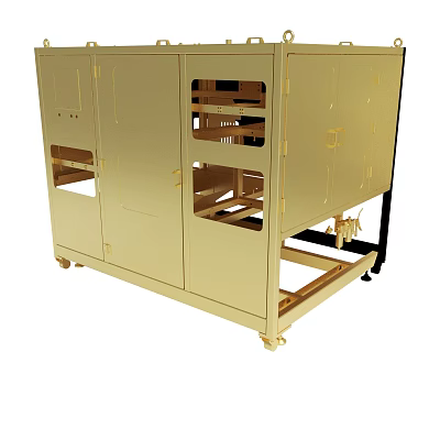 Durable Golden Metal Cabinet Structure With Multiple Openings And Mobile Wheels 3d model