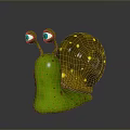 Cute Cartoon Snail With Green Body Brown Shell Yellow Spots And Big Eyes