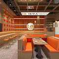 Huainan Beef Soup Restaurant Interior With Orange Decor And Counter Design