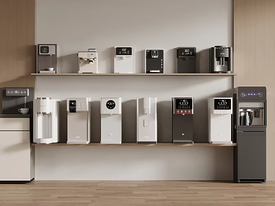 Smart Water Dispensers On Shelf Display With Modern Design And Digital Screens 3d model