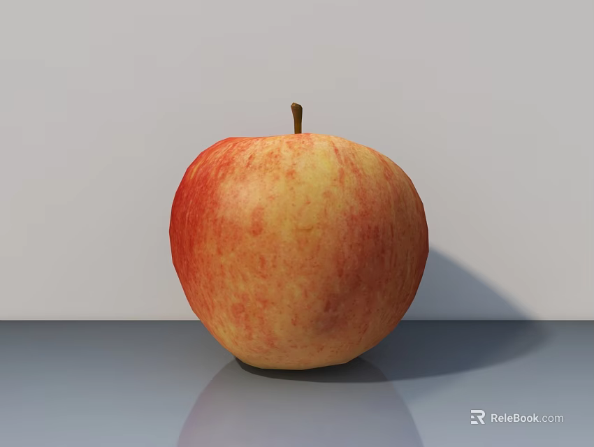 Fresh Red and Yellow Apple on a Glossy Surface with White Background 3d model