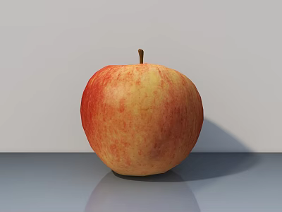 Fresh Red and Yellow Apple on a Glossy Surface with White Background 3d model