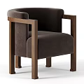 Modern Dark Brown Single Sofa With Upholstered Fabric And Wooden Arms Design For Living Room