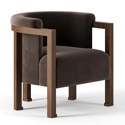 Modern Dark Brown Single Sofa With Upholstered Fabric And Wooden Arms Design For Living Room 3d model