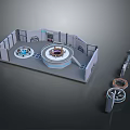 Futuristic Technical Lab 3D Model With Circular Platforms Control Console And Mechanical Parts 3d model