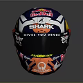 Racing Helmet As Protective Weapon With Red Bull Shark Logos And Orange Skull Design