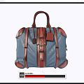 Blue And Brown Leather Duffle Bag With Top Handle And Decorative Straps